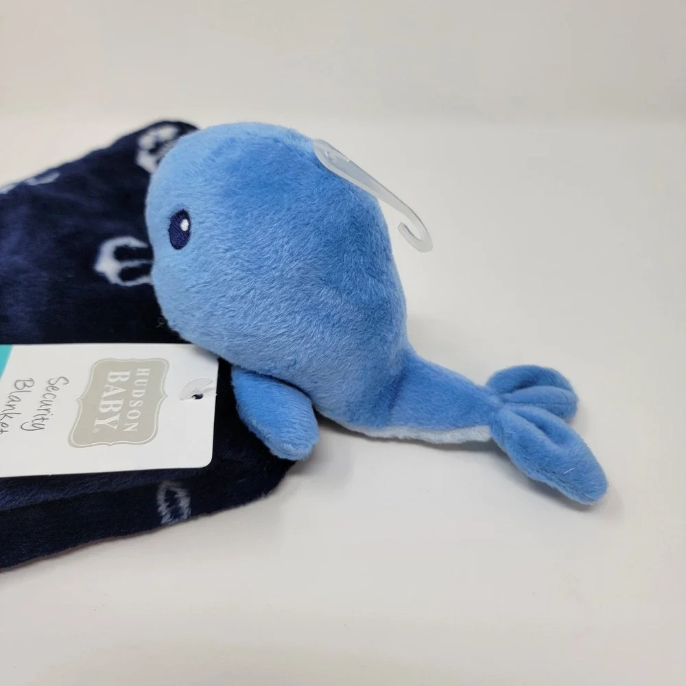 NWT HB Hudson Baby Whale Anchor Nautical Plush Navy Blue Lovey Security Blanket